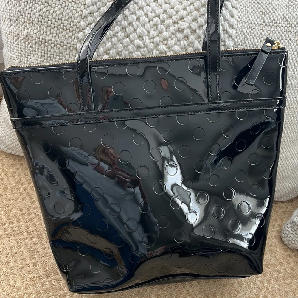 Kate Spade Patent Leather Polka Dot Medium Zipper Tote